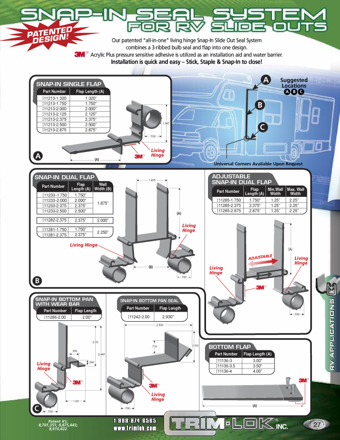 SnapIn RV SlideOut Seal TrimLok